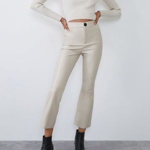 Zara cream faux leather flared leggings pants xs